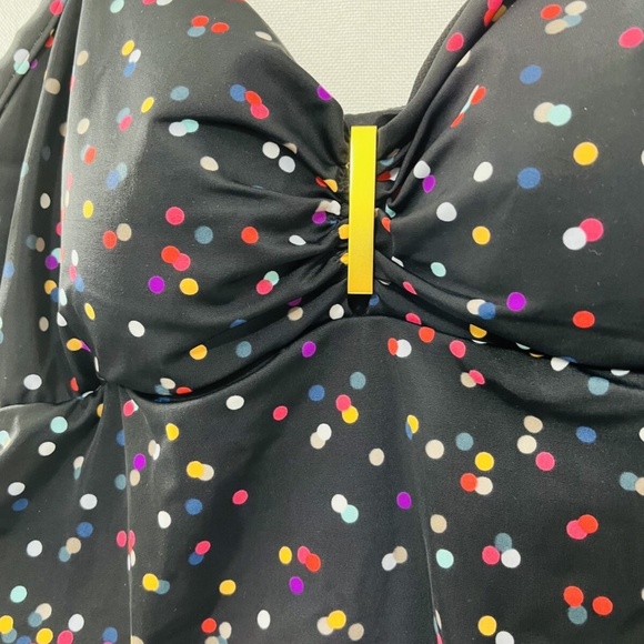 Trimshaper Black Tankini with Confetti Polka Dot pattern Women's Size 14 NWT - Picture 3 of 7